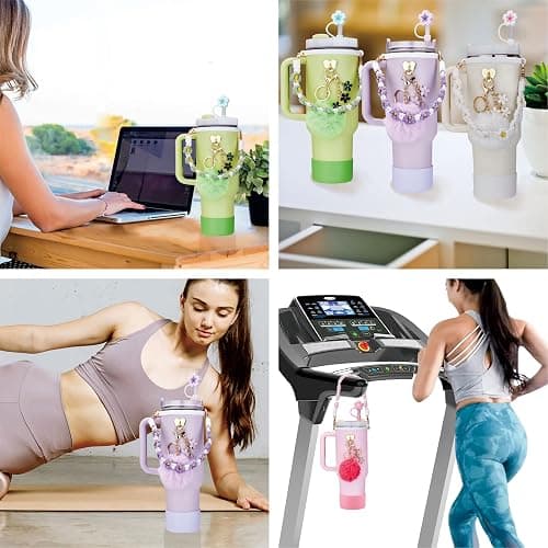 Rhewatin Accessories for Stanley Cup 40oz Tumbler, Including Strap, Silicone Cup Boot, Straw Cover, 2 Charms - Purple thumbnail 5