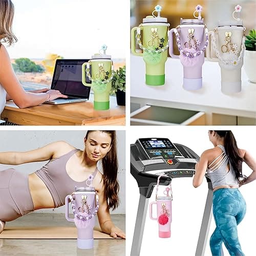 Stanley Tumbler Accessories - 7pc Set for 30/40 oz Cup, Including Handle Strap, Cup Boot, Straw Cover, Plush Ball and Key Charm, Purple - Purple thumbnail 5