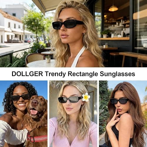 Rectangle Sunglasses for Women Men Trendy Y2K 90s Square Sun Shades UV400 | Retro Sunglasses for Rave Y2k Outfit Accessory Small Chunky Frame for Vacation Travel UV Protection Sun Glasses thumbnail 4