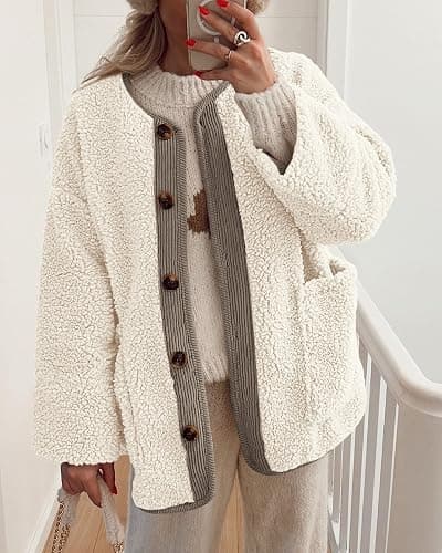 PRETTYGARDEN Women's 2025 Winter Coats Long Sleeve Button up Fuzzy Sherpa Fleece Jackets Outerwear Fall Fashion Clothes thumbnail 3