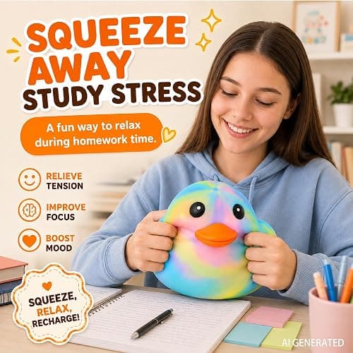 Duck Squishy Squeeze Toy,Cute Jumbo Stress Relief Fidget Toy (Rainbow) | Rubber Sensory Toys for Anxiety,Giant Stress Balls for Adults,Party Favors Class Prize Goodie Bag Fillers thumbnail 3