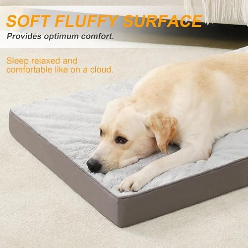 KSIIA Orthopedic Dog Bed Dog Crate Bed Waterproof for Large Dogs Deluxe Plush Washable Pet Mat with Egg Crate Foam & Removable Cover, 35 x 22 Inch, Gray thumbnail 3