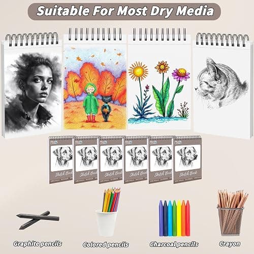 UZLU 5 Pcs Sketch Book Bulk 9 x 12 in 200 Sheets Top Spiral Bound Sketch Pad Drawing Paper 40 Sheets Each Acid Free Mixed Media Sketchbook 68lb/100gsm Art Supplies for Beginner Artist thumbnail 3