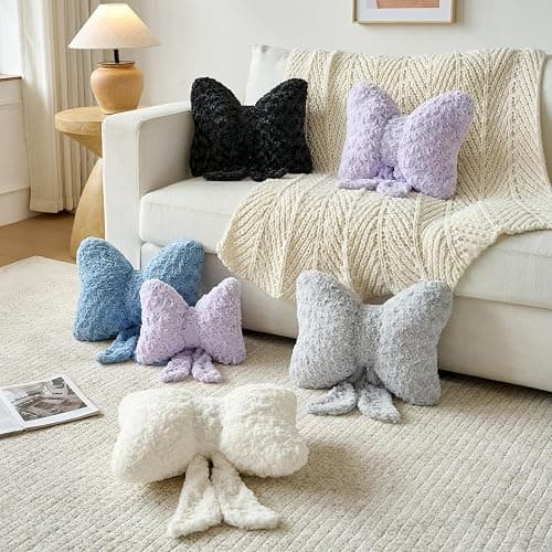 Ddliury Bow Pillow, Decorative Bow Pillows with Soft Plush for Couch Bed, Bow Shaped Throw Pillow Room Decor for Bedroom, Bow Decorative Pillow for Living Room (Lavender Purple, Small-12 Inches) thumbnail 3