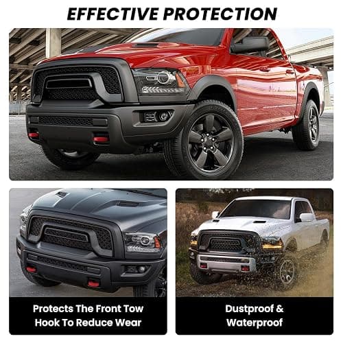 TECHPICCO Tow Hook Covers for RAM 1500 Classic 2009-2026 Warlock & Rebel, U-Shape Tow Hooks Compatible with RAM 1500 Rebel & Warlock Accessories |Red (Not Fit for J-Shape Tow Hooks) thumbnail 5