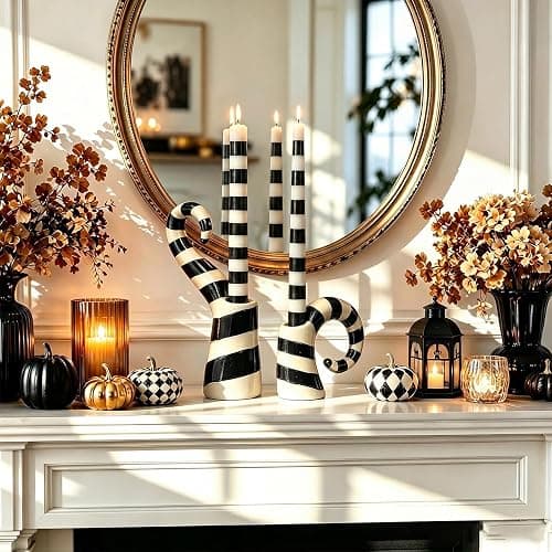 Mumufy 2 Pcs Halloween Black White Worm Theme Candle Holders Gothic Desktop Candle Holders Scary Movie Inspired Theme Table Centerpiece Decor for Halloween Haunted Graveyard Party Desktop Decorations thumbnail 4