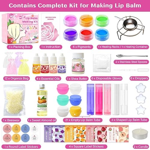 WhizToys DIY Lip Balm Making Kit Teen Girl Gifts Trendy Stuff Make Your Own Lip Gloss Set with Natural Beeswax, Shea Butter,Sweet Almond Oil,24 PCS Lip Blam Containers thumbnail 3