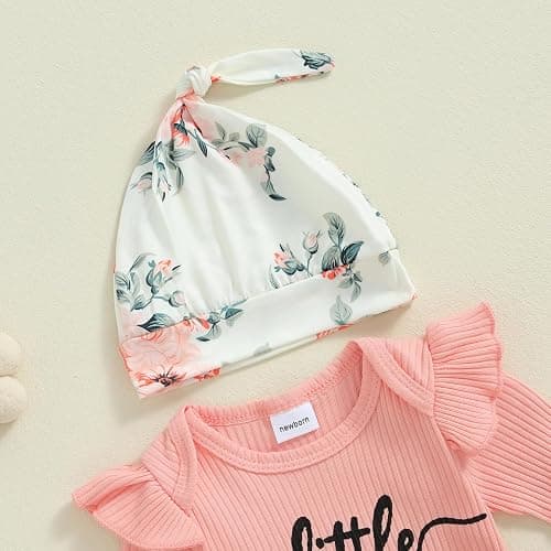 mlpeerw Newborn Baby Girl Clothes Outfits New To The Crew Bodysuit Romper Floral Pants Headband Hat Coming Home Outfit thumbnail 3