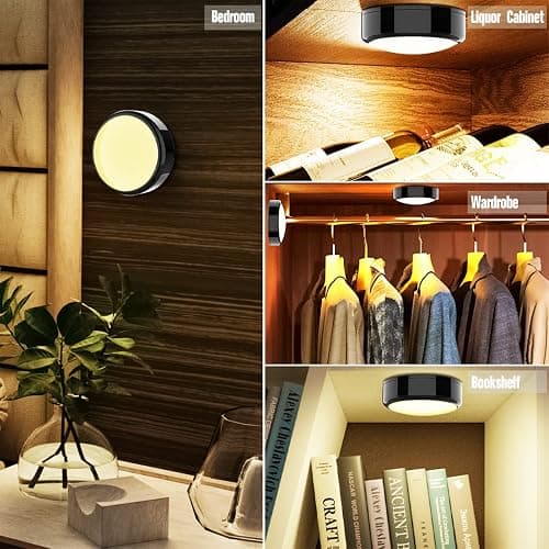 HELPLEX Puck Lights with Remote, Colors Changeable LED Puck Light Battery Powered Dimmable Under Cabinet Lights Wireless Under Counter Light RGBW Push Light, Timing & Memory Function, Black, 6 Pack - BLACK - 6 PACK NO Battery thumbnail 5