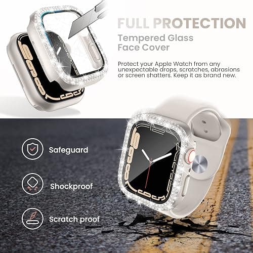 Tensea [3pcs for Apple Watch Screen Protector Case 44mm SE 3/SE 2rd Generation/SE/Series 6/5/4 Accessories, iWatch Diamond Bumper Case with Tempered Glass, Protective Bling Face Cover Women, 44 mm thumbnail 6