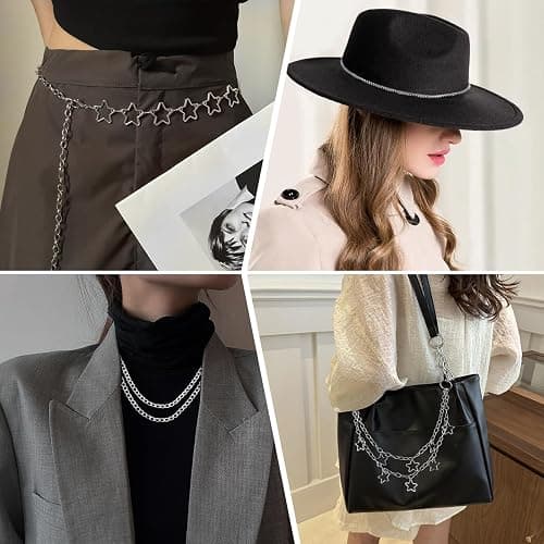 Chain Belt, 5 Pcs Waist Chain Belt Jeans Pants Chain Wallet Chain Pocket Silver Chain Belt Y2K Goth Accessories Punk Dress Body Belly Chain for Women Men thumbnail 7