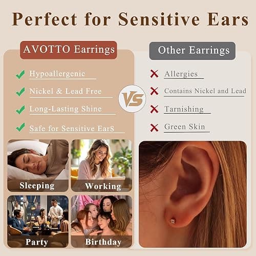 AVOTTO Earrings Gifts 3 Pairs Sterling Silver Stud Hoops Earrings for Women Hypoallergenic 14K Gold Hoop Stud Earrings Small Silver Huggie Hoop Earring Set for Multiple Piercings thumbnail 5
