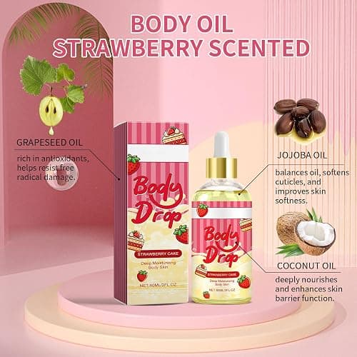 BlueBouff Body Juice Oil Strawberry Shortcake, Strawberry Pound Cake Body Oil Scented, Hydrating and Moisturizing for All Skin Types(60ML/2PCS) thumbnail 6