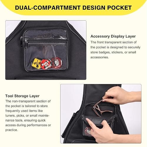 PPOPPO 39 40 Inch Electric Guitar Gig Bag, 0.35" Thick Padded Oxford Fabric, Waterproof & Shockproof Gig Bag, Multi-Pocket Design with Shoulder Straps & Side Handle​, Sleek Black Design thumbnail 4