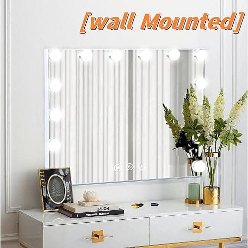 NUSVAN Vanity Mirror with Lights Lighted Makeup Mirror with Dimmable LED Bulbs,3 Color Lighting Modes,USB Charging Port Touch Control,Sturdy Metal Frame Design,White (50x40cm, 4.70) thumbnail 8