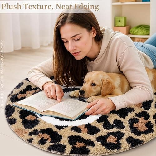 Dripykiaa Cheetah 8 Ball Round Area Rug 32 Inch Leopard Decor | 32-inch cheetah 8 ball round area rug with soft plush texture for bedroom, living room, dorm and aesthetic decor thumbnail 6