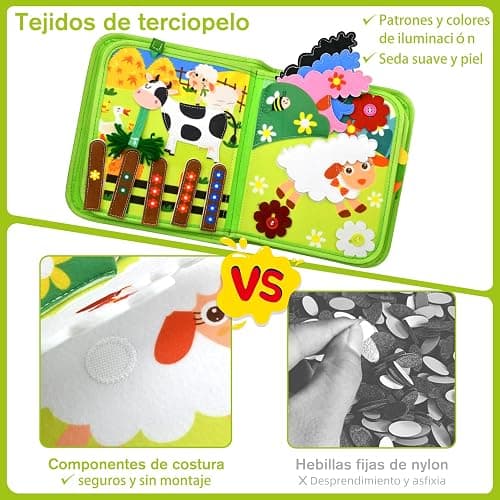 Meafeng Montessori 1 año, 20 en 1 Busy Board de Actividad, Libro Interactivo Juguetes Montessori para niños 1 2 3 4 5 6 años, 10 páginas Animales Granja thumbnail 9