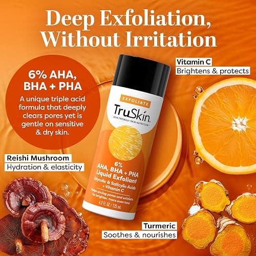 TruSkin AHA PHA BHA Liquid Exfoliant Toner with Vitamin C, 4.2 fl oz | With Salicylic and Glycolic Acid to help unclog pores while improving the look of skin tone and texture thumbnail 3