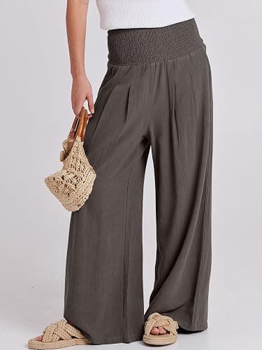 ANRABESS Women Linen Palazzo Pants Summer Boho Wide Leg High Waist Casual Lounge Pant 2026 Beach Travel Vacation Outfits thumbnail 2