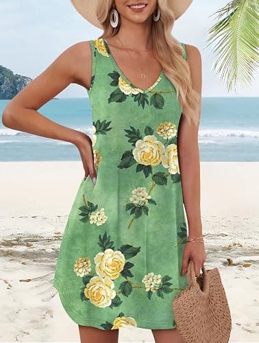 Aokosor Womens Summer Dresses 2025 Loose V Neck Sleeveless Dress Sundresses Swimsuit Coverup thumbnail 3