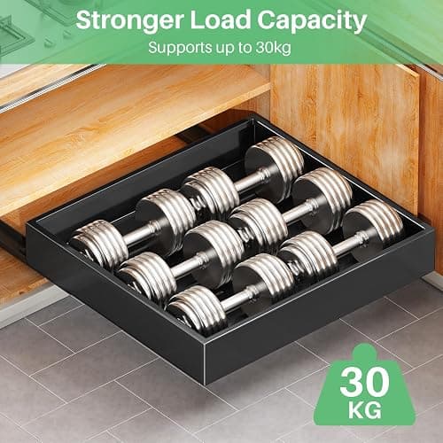SAYZH Pull Out Cabinet Organiser, Heavy Duty Slide Out Drawer Storage Shelves for Kitchen Cupboard, Extendable Sliding Drawer(43 CM Depth x 25 CM Width x 9CM Height), No Need Drill(Black) thumbnail 3