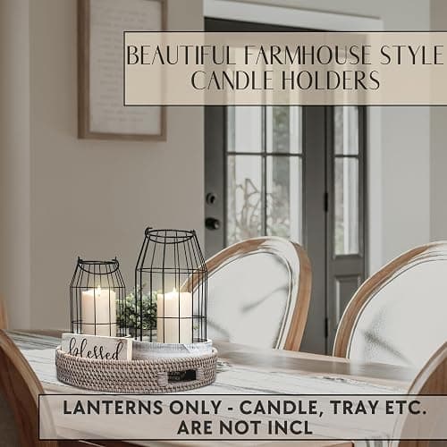 Rustic Farmhouse Lantern Decor Set of 2 - Stylish Decorative Lanterns for Your Living Room, Fireplace Mantle or Kitchen Dining Table - Modern Indoor/Outdoor Coffee Table Decor for Your Entire Home thumbnail 3