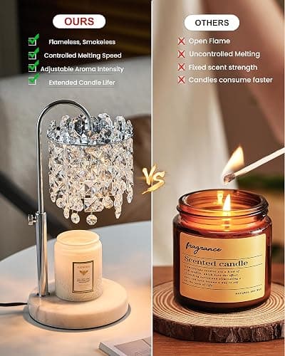 Candle Warmer Lamp with Timer Dimmer Adjustable Height Candle Warmer with Marble Base for Jar Candles, Crystal Candle Lamp with 3 Bulbs for New Home Decor, Women Mom Christmas Birthday Gifts, Silver thumbnail 7
