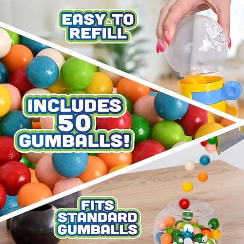 Toymendous Gumball Machine for Kids with Gumballs - Bubble Gum Mini Candy Dispenser | Piggy Bank for Kids - Receive Red or Yellow Machine Colors May Vary thumbnail 4