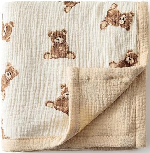 Little Jump 2 Layers Muslin Cotton Baby Blankets - Teddy Bear Toddler Quilt Crib Blanket - Gender Neutral Crib Blanket for Baby Boys and Girls 47"x 47" (Teddy Bears) - Image 1