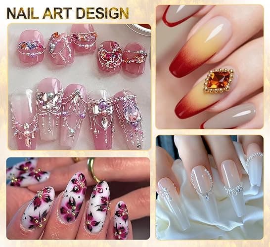 4390pcs Gold Nail Charms Caviar Beads for Nails, 2 Box Silver & Gold Beads for Nails and Flatback Pearls for Nail Art Supplies, Chloe Golden Caviar Chain for Nail Decals Jewelry Accessories thumbnail 5
