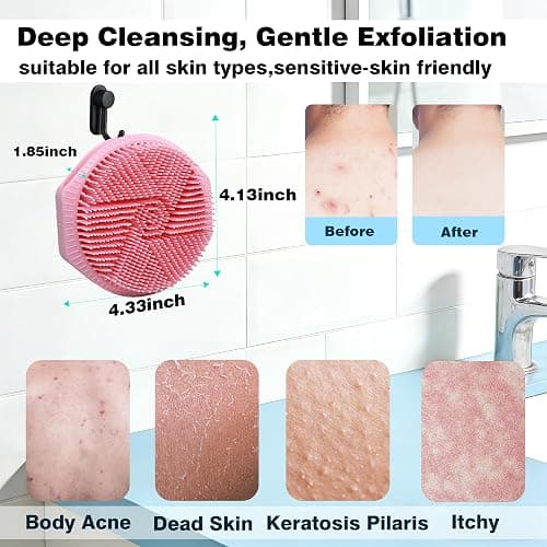 PeaKalo Silicone Body Scrubber for Men Women, Dual-Sided Bath Brushes Gentle Exfoliating Body Scrubber Scalp Massager for Deep Cleansing, Soft Silicone Loofah Body Washing Brushes (Pink) thumbnail 3