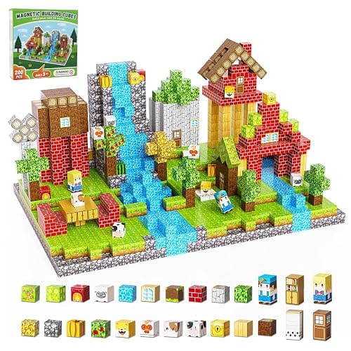Fitrobust 200PCS Magnetic Building Blocks Set, Magnetic Tiles Kids Build Cubes STEM Game Toys, Build Forest World Set, Christmas Birthday Gifts for Boys & Girls Age 3 4 5 6 7 8 9 10, 0.8 in Size - Image 1