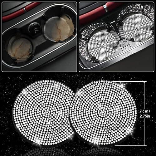 NBTEPEM 27 PCs Bling Car Accessories Set for Women, Steering Wheel Covers Universal Fit 15 Inch, Bling License Plate Frame, Bling Phone Holder, Bling Car Coasters (Silver Diamond) thumbnail 7