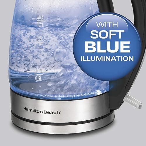 Hamiton Beach 40864C Glass Electric Kettle, 1.7 Liter Capacity, Automatic Shutoff, Cord-Free Design, Stainless Steel thumbnail 3
