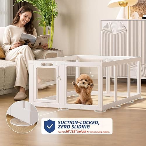 ClimbHope Clear Acrylic Dog Playpen Indoor Pet Pen, 24" H, White, 10 Panels | Open View, Tool-free Setup, DIY Shapes, Versatile Use & Easy Cleaning Pen, Clear Dog Playpen for Small Dogs, Cats & Puppies thumbnail 4