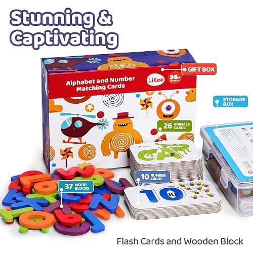 LiKee Alphabet Flash Cards Wooden Letter Puzzle ABC Sight Words Matching Games Counting Board Preschool Educational Montessori Toys for Toddlers Boys Girls 3+ Years (36 Cards& 37 Wood Pieces) thumbnail 3
