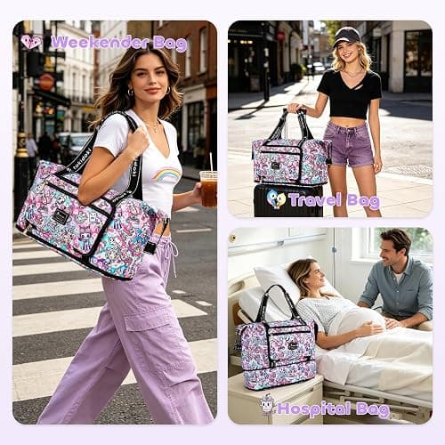 tokidoki Travel Duffle Bag,Carry-On Weekender Bag with Toiletry Bag | 40L Large Capacity，Adjustable Shoulder Strap, Front Zip Pockets,Waterproof overnight bag for gym, sports, hospital stays thumbnail 7