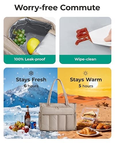 BAGSMART Tote Bag for Women, Teacher Tote with Insulated Compartment, Large Puffer Work Tote Handbags for Work thumbnail 5
