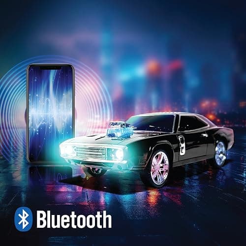 QFX Bluetooth 1968 Retro Muscle Car Replica Speaker, Dual 2-inch Speakers, Hands Free Link, Built-in Microphone, FM Radio and LED Party Lights, Black - BT-1968-BLK | Dual 2" Speakers, Hands-Free Link, Built-In Microphone, FM Radio, LED Party Lights thumbnail 4