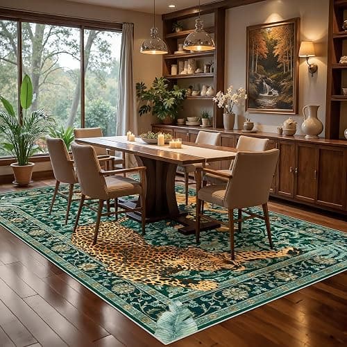 Tiger Print 5x7 Rug Boho Green  thumbnail 3