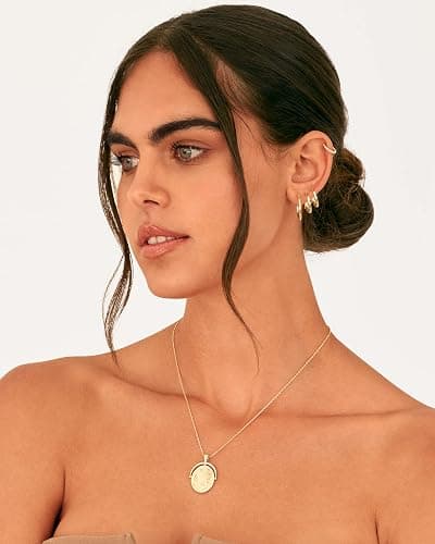 18K Gold Plated 925 Sterling Silver Posts Small Hoop Earrings for Women - Trendy Geometric Plain Chunky Huggie Earscape Piercing Pack - Everyday Gold Hoop Earrings Set thumbnail 5