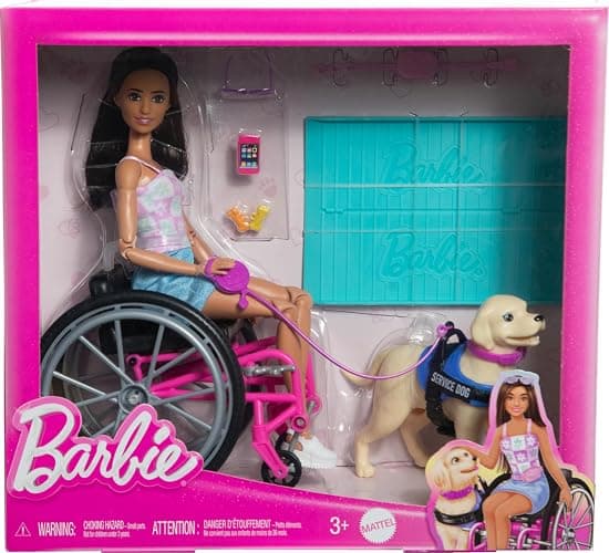 Barbie Doll & Playset with Service Dog, Pink Wheelchair, Ramp & Accessories, Brunette Fashion Doll in Removable Outfit thumbnail 6