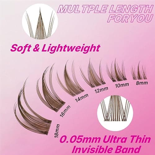 VEYESBEAUTY Brown Lashes Extension Kit Lash Clusters Colored Manga 8-16mm | Newbie's Five-Second DIY Individual Eyelashes Volume Cluster Lashes Mix Length Tray Cils Extension thumbnail 3
