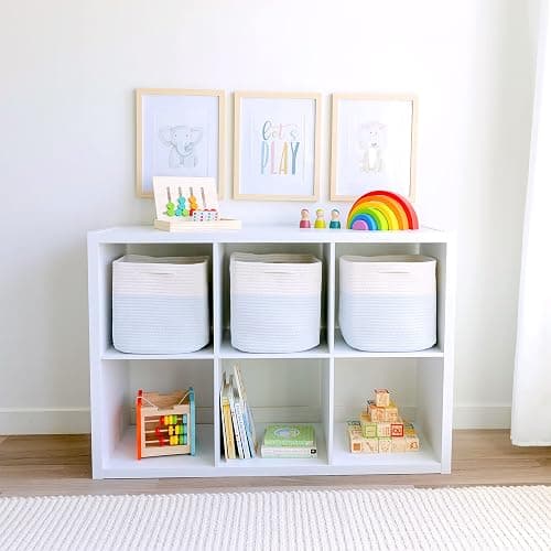 NaturalCozy Storage Cubes 11 Inch Cotton Rope Woven Baskets for Organizing, 3-Pack | Cube Storage Bin | Square Storage Baskets for Shelves Organizer, Classroom, Kids Toy Bins, Closet, Baby Nursery thumbnail 2