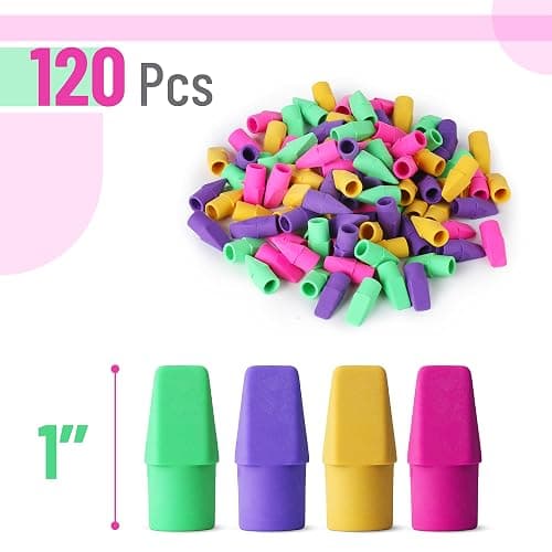 Mr. Pen- Pencil Top Erasers, 120 Pack, Latex-Free, No-Smudge | Cap Pencil Erasers for Precise Erasing, Kids, Teachers, Studying Supplies, Vibrant Colors thumbnail 2