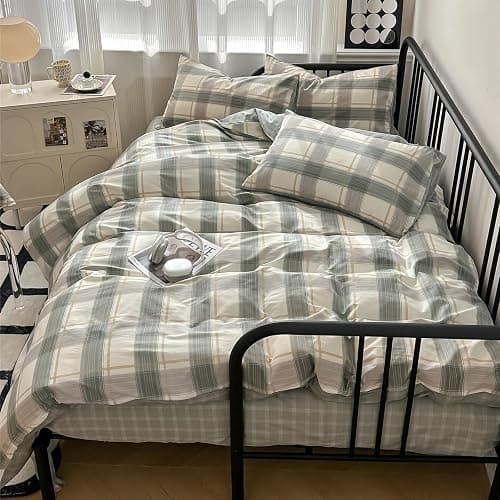 HighBuy Green Plaid Comforter Set Twin XL Size Farmhouse Comforter Sets Buffalo Grid Comforter Gingham Bedding Comforter Set Twin XL Lightweight 3 Piece Bed Set Checkered Grid Bedding Set thumbnail 7