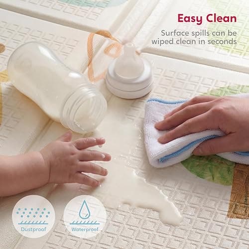 Baby Play Mat – Foldable 78"x51" XPE Foam Baby Floor Play Mat with Fabric Surface, Double-Sided Cute Print, Soft Non-Slip Tummy Time, Play Mat for Babies 0-12 Months, Nursery, Playroom, Living Room thumbnail 6