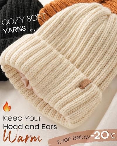 FURTALK Womens Winter Beanie Hat Satin Lined Faux Fur Pom Pom Beanies Hat for Women Winter Warm Knit Hats thumbnail 4