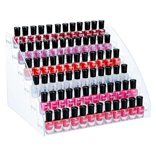KINGROW Nail Polish Organizer Holder Rack 6 Layers Acrylic Display Rack Eyeglasses Shelf Essential Oils Ink Storage Holds Up to 96 (Fit 1-2oz Bottles) - Image 1