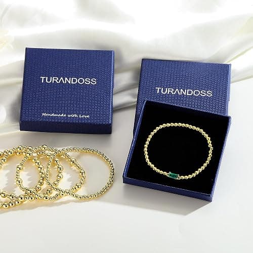 Turandoss 5PCS Birthstone Bracelets for Women, Dainty Layered Emerald 14K Gold Plated Beaded Birthstone Bracelets Set Trendy Waterproof Stackable Jewelry Birthday Christmas Gifts for Women Girls thumbnail 7